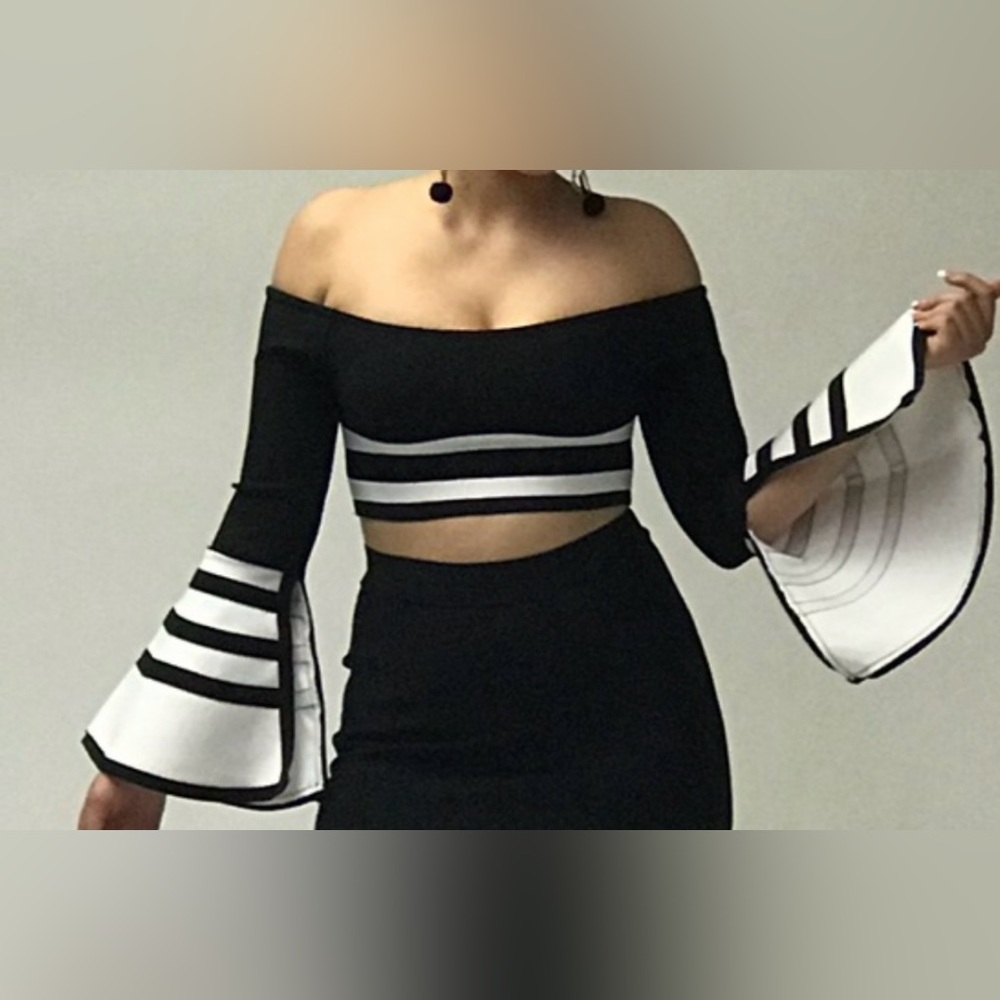 Bebe Black and White Striped Top